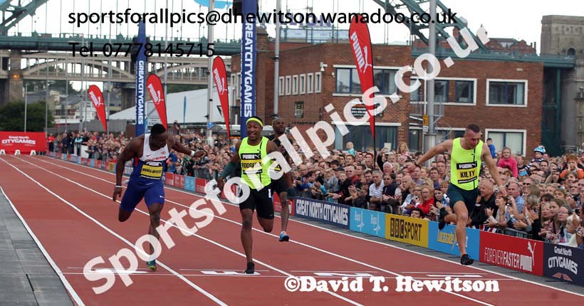 Richard Kilty wins the 150 metres, Great North CityGames. Photo: David T. Hewitson/Sports for All Pics